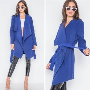 Fleece Drape Front Sweater Jacket | Royal Blue
